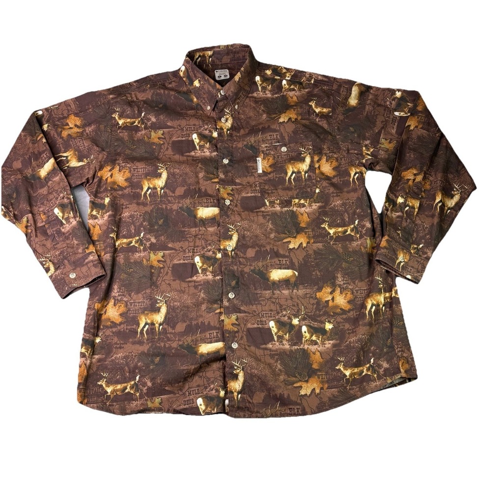 Columbia PHG Shirt Mens XL Hunting Long Sleeve Camo Buck‎ All Over Print